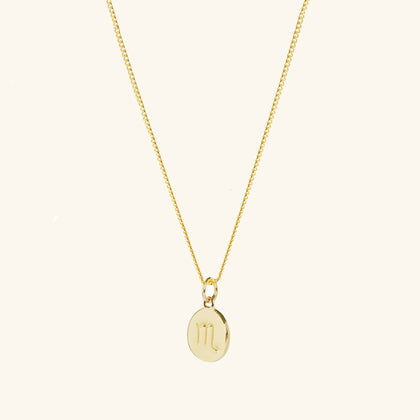 Gold Zodiac Disc Necklace With Curb Chain